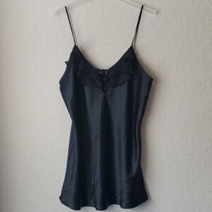 VTG Adonna Black Satin Chemise Nightgown XL Ruffle Trim Y2K Lingerie
